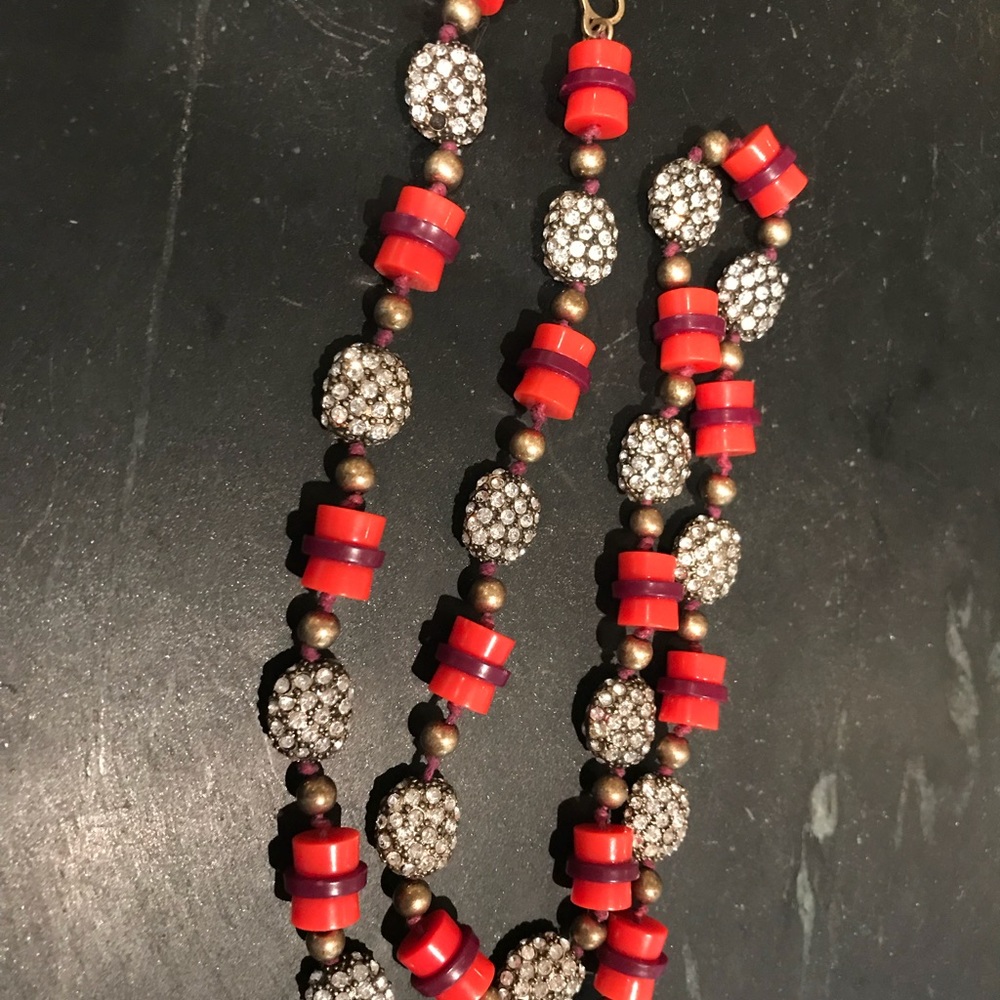 J crew red bead and crystal necklace!✨✨